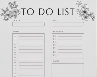 Minimalist Floral To Do List Planner Template Digital Print For Notepad