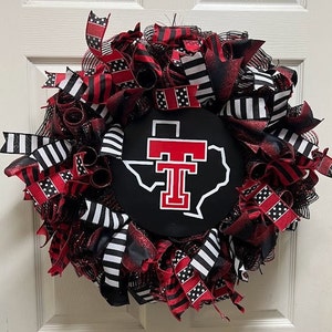 Texas Tech University Wreath, Red Raiders, Wreck Em Tech, Wreath, Door Decor, College, Fan, NCAA, Guns Up, Texas, Custom, Athletic, Alumni