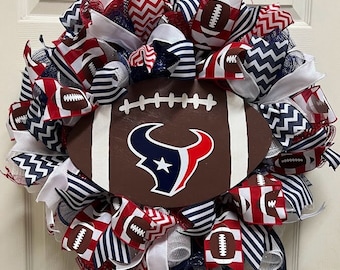 Houston Texans Football Wreath, AFC South, Football Fan, Wreath, Door Decor, Mesh, Custom, NFL, Athletic, Housewarming, Realtor Gift