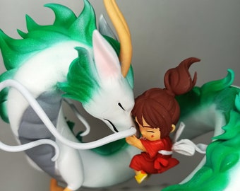 Haku and Chihiro , Spirited Away , Dragon with girl , 3D printed and handpainted diorama 17CM height, anime figure,anime diorama,haku dragon