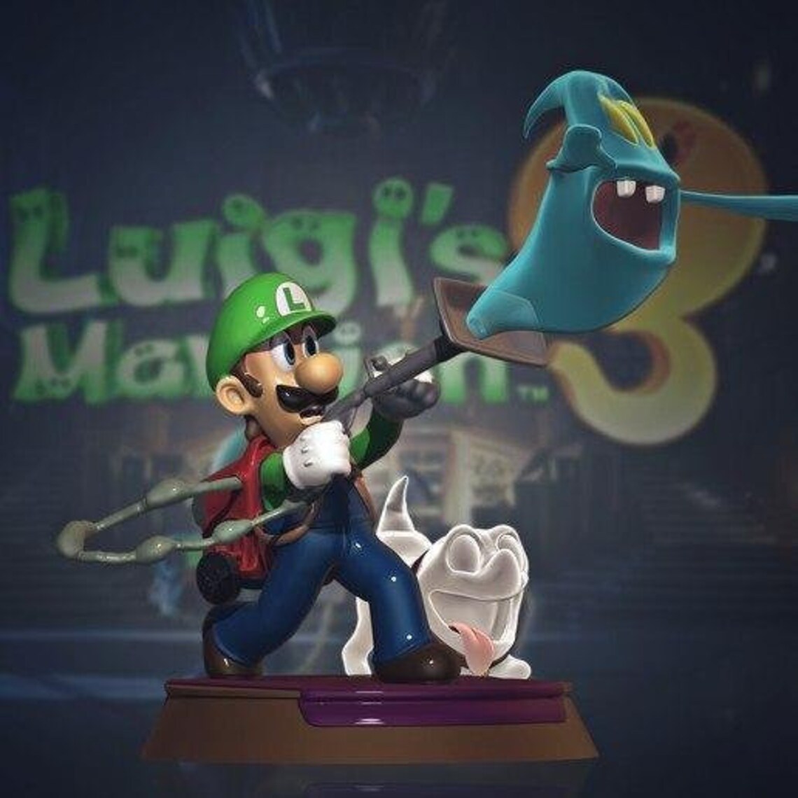 Super Luigi Super Mario Ghostbusters Edition 3D Printed and Handpainted Diorama, Gaming Figure