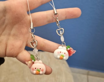 Handmade Kawaii Bunny Phone Charm Phone Strap - Aesthetic Best Friend Gift - Beaded Star and Heart Bag Charm
