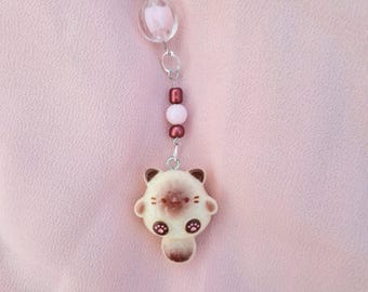 Handmade Beaded Phone Charm Aesthetic Pastel Pink and White Bag Charm Kawaii Accessory Gift for Her selfmade cute Cat