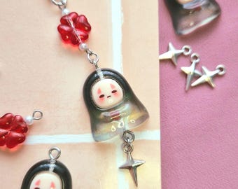 Handmade Kawaii Ghost Beaded Phone Charm Cute Anime Spirit Bag Charm Phone Strap Aesthetic Accessory Gift for No-Face Inspired Fans