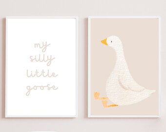 Silly Goose Wall Art, Goose Nursery Decor, Earth Tone Nursery Prints, Baige Nursery Decor, Children’s Room Print, Goose Theme Nursery