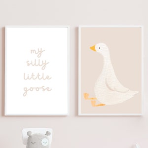 Silly Goose Wall Art, Goose Nursery Decor, Earth Tone Nursery Prints, Baige Nursery Decor, Children’s Room Print, Goose Theme Nursery