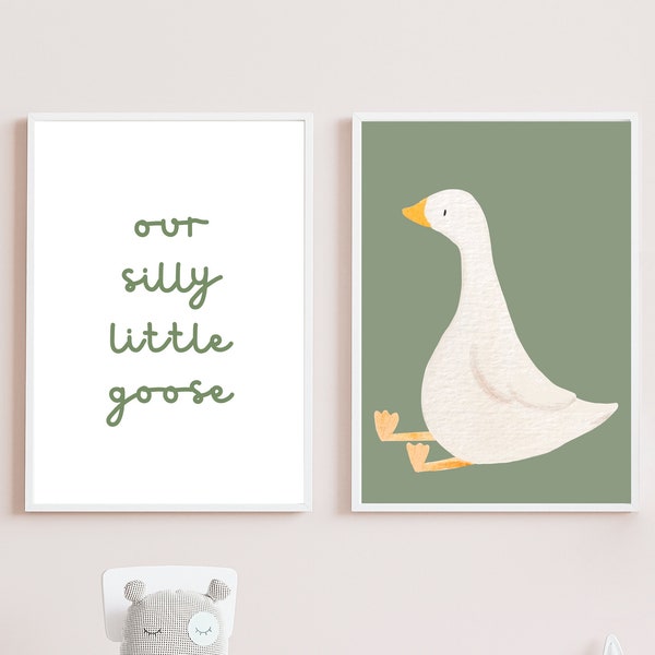 Our Silly Little Goose Wall Art, Goose Nursery Decor, Earth Tone Nursery Prints, Sage Green Goose, Childrens Room Print, Goose Theme Nursery