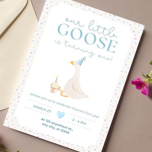 Silly Goose Birthday Party Invitation, Custom Birthday Invitation Template, First Birthday Invitation Digital Download, Canva Template