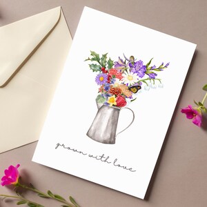 Custom Birth Flower Mother's Day Card, Customizable Birth Flower Bouquet, Unique Flower Printable Card, Framable Card for Wife, Flower Card