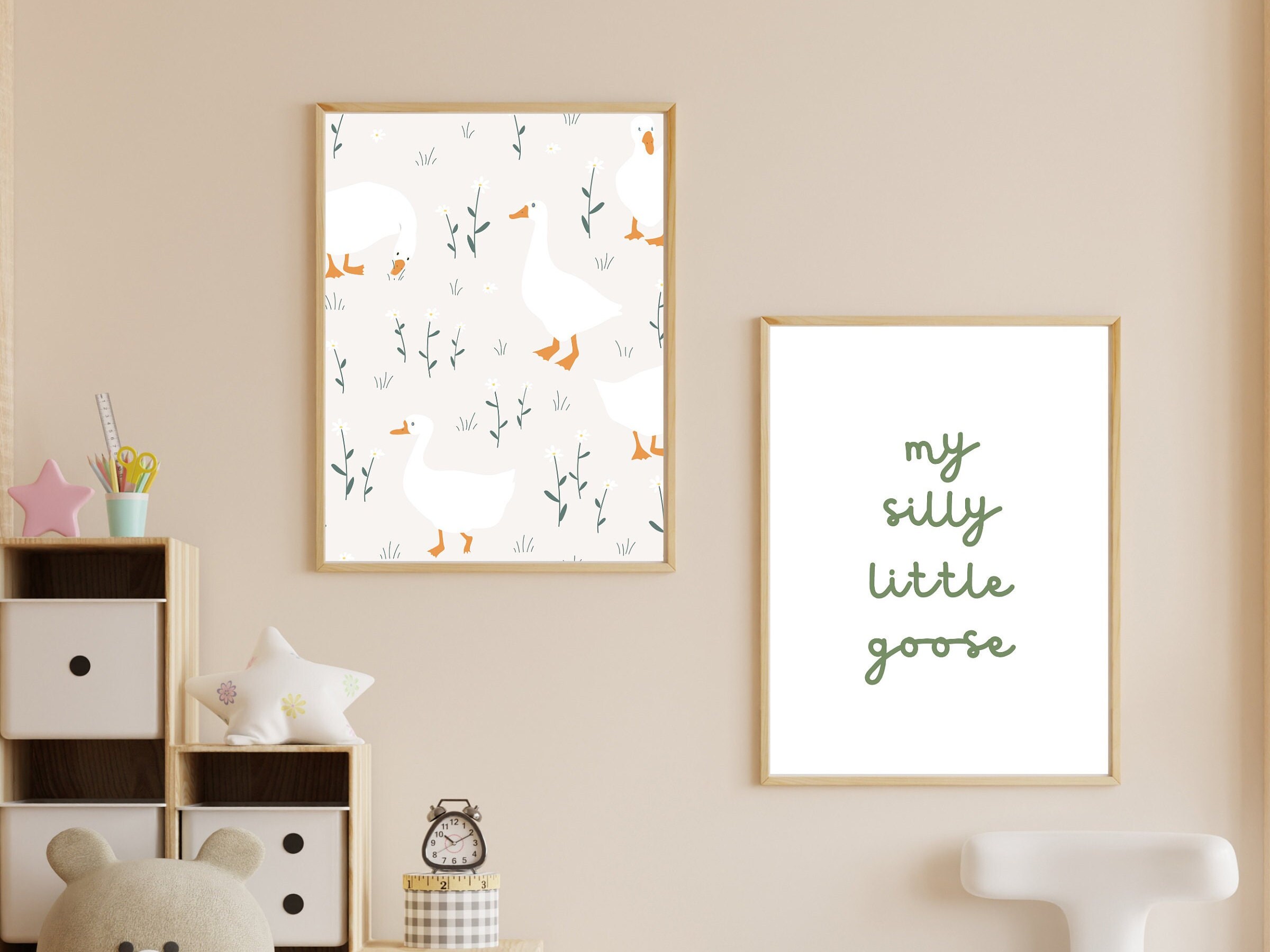 Silly Goose Nursery Prints, Earth Tone Decor (set of 2) - Etsy