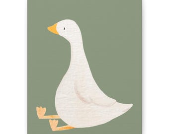 Silly Goose Wall Art, Goose Nursery Decor, Earth Tone Nursery Prints, Sage Green Silly Goose, Children Room Print, Goose Theme Nursery