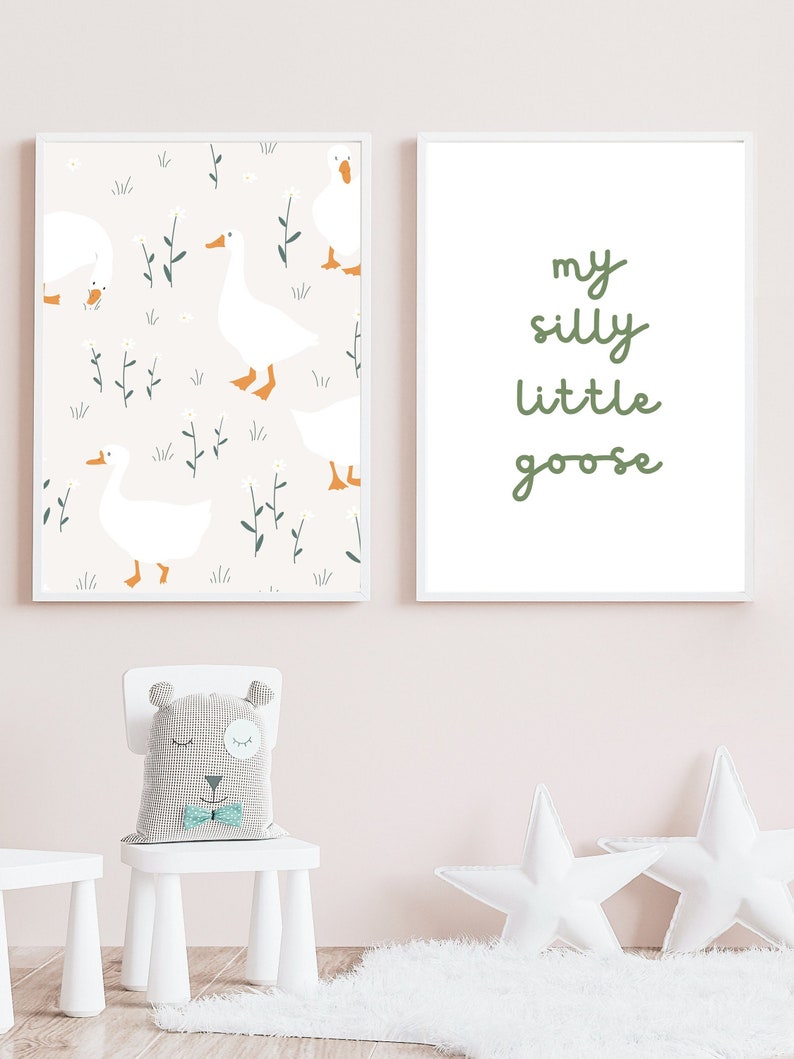Silly Goose Nursery Prints, Earth Tone Decor (set of 2) - Etsy