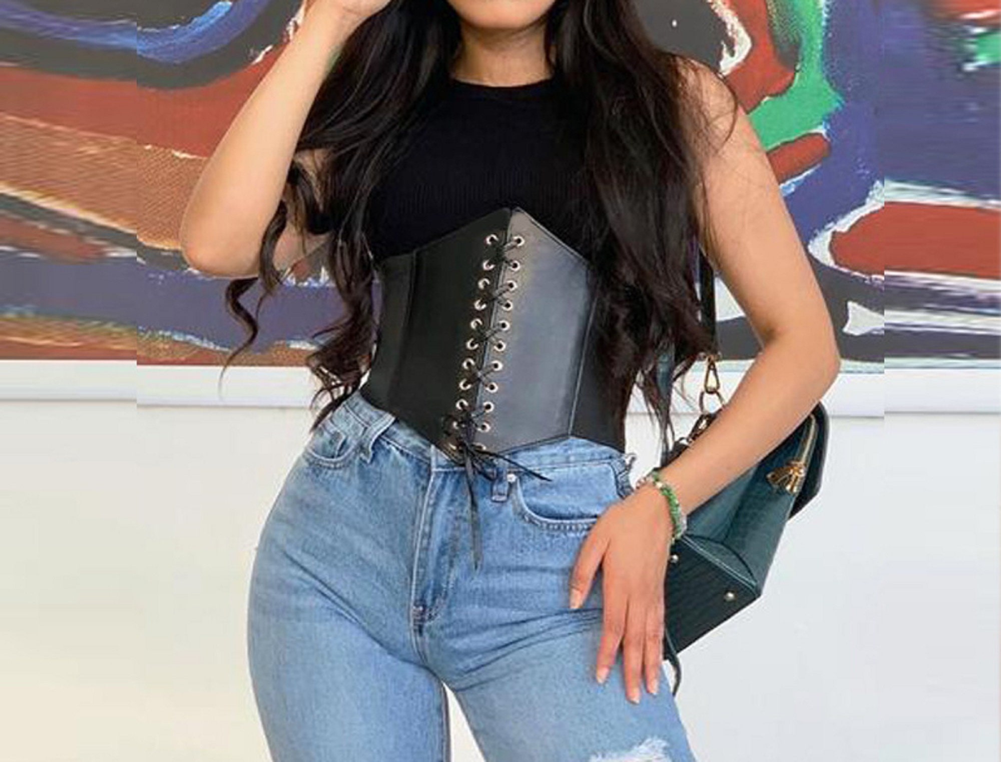 Flower Underbust Corset Leather Bridal Corsets Women Etsy