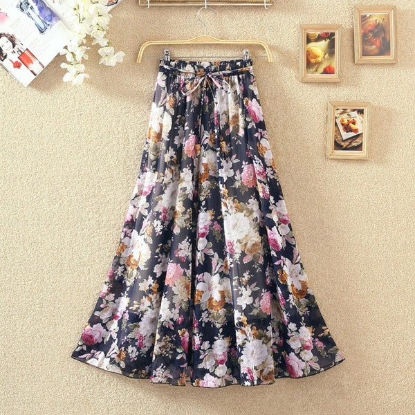 Long Floral Skirt - Etsy