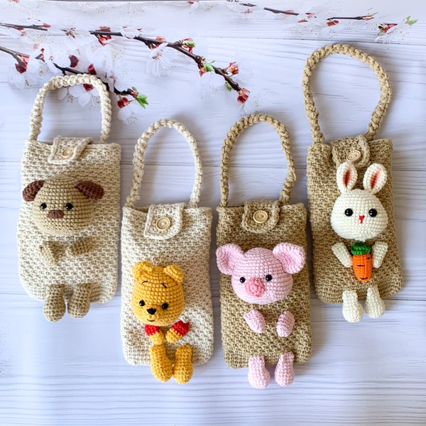 Crochet phone pouch, Crochet bear bag, Crochet phone bag, Crochet phone purse, Crochet Handmade bag, Crochet phone carrier, Crochet Bag