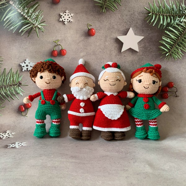 Père Noël au crochet, Jouets pour décoration de Noël, Madame le père Noël, Décorations de Noël, Père Noël, Père Noël, Poupée de Madame Père Noël, Noël