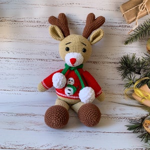 Amigurumi Deer, Merry Christmas, Christmas Reindeer Rudolf, Handmade crocheted deer doll, 1st Christmas gift,Christmas decoration, Noel gift
