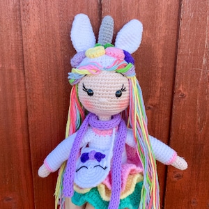 Unicorn doll, Handmade Doll with clothes, gift for daughter, Handmade toys, African American doll, Crochet doll, Birthday gift for kids