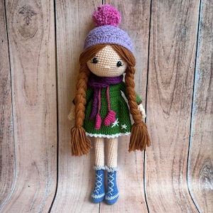 Crochet Doll, Personalized Baby Toys, Baby Shower Gift Basket, Toddler Toys 1 Year Old, Personalized Doll Winter Girl