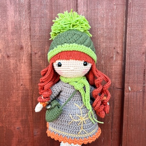 Ginger Girl, Crochet doll with accessories, Handmade crochet doll for kids,Handmade doll with clothes,Knit Doll with wire structure,Crochet,