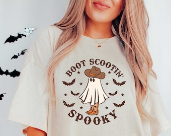 Boot Scootin Spooky Sweatshirt, Cute Spooky Shirt, Halloween Shirt, Cowboy Ghost Shirt, Western Halloween Shirt, Halloween Western Girl Tee