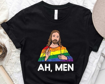 Ah Men LGBT Gay Pride Jesus Peace Shirt, Pride Jesus Shirt, LGBT Tee, Pride Shirt, Rainbow Pride Shirt, Gay Pride T-Shirt