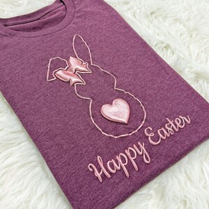 Happy Easter Bunny Puff Sweatshirt, Women Easter Puff Sweater, Cute Easter Embossed Shirt, Easter Glitter Gift Shirt, Easter Coquette Bow