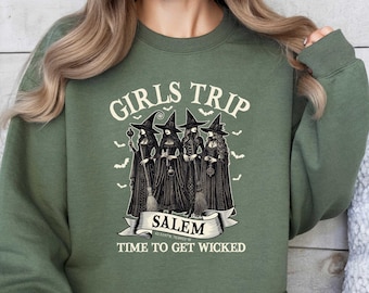 Halloween Girl's Trip Salem Time To Get Wicked Sweatshirt, Halloween Retro Girls Trip Sweatshirt, Salem Massachusetts Witch Sweatshirt