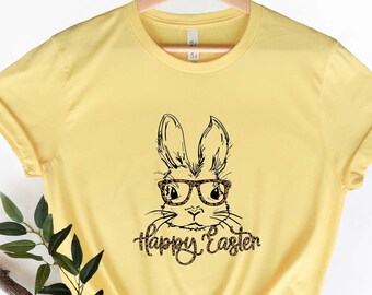 Womens Easter Shirt, Easter Bunny Graphic Tee, Bunny With Glasses Shirt, Easter Bunny Shirt, Kids Easter Tee, Cute Easter Gift, Happy Easter