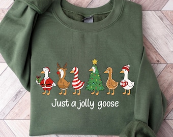 Just A Jolly Goose Sweatshirt, Silly Goose Shirt, Funny Goose Christmas Hoodie, Girly Christmas Sweater, Merry Goosey Christmas Winter Shirt