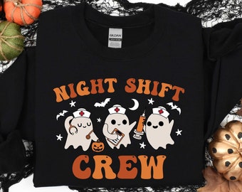 Night Shift Crew, Halloween Nurse Sweatshirt, Retro Spooky Nurse Tshirt, Registered Nurse Sweatshirt, Nursing School Tee, Halloween RN Shirt