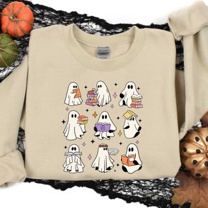 Ghost Reading Books, Halloween Student Sweatshirt, Halloween Booklover Tshirt, Halloween Librarian Tshirt, Halloween Teacher Sweatshirt
