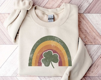 Retro Lucky Shamrock Rainbow Sweatshirt, Shamrock Shirt, St Patrick Day Sweatshirt, Lucky Shamrock Sweater, Irish Day Rainbow Shirt