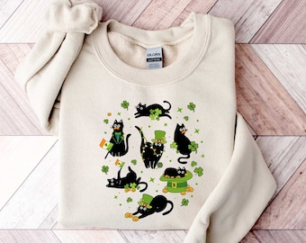 St. Patrick's Day Cat Shirt, Leprechaun Cat Shirt, Cat Lover Sweatshirt, St Paddys Day Cat Mom Gift, Shamrock and Cat Outfits, Cat Mama Tee