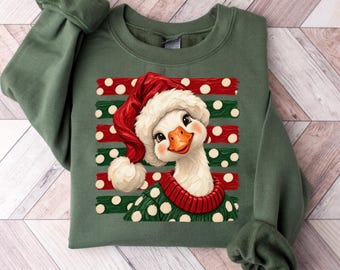 Festive Goose On The Loose Sweatshirt, Farm Christmas Goose tShirt, Holiday Sweater, Silly Goose Christmas Tee Gift, Librarian Hoodie