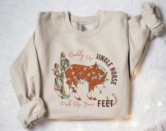 Giddy Up Jingle Horse Pick Up Your Feet Cactus, Cowboy Christmas Sweatshirt, Christmas Howdy Country Shirt, Cowgirl Sweatshirt