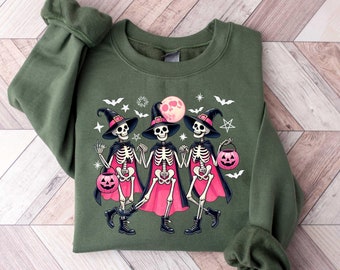 Funny Skeleton Witches Sweatshirt, Halloween Skeleton Sweatshirt, Halloween Dancing Skeleton Sweatshirt, Women Sweatshirt For Halloween