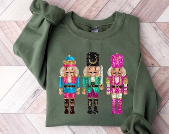 Nutcracker Sweatshirt, Christmas Nutcracker Shirt, Christmas Gift, Faux Sequin Shirt, Womens Christmas, Holiday Sweaters, Christmas Crewneck