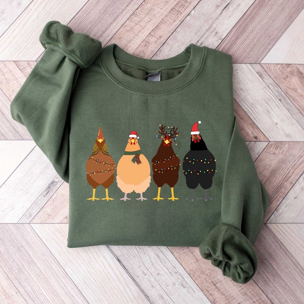 Cute Christmas Chickens Sweatshirt, Christmas Farm Animal Sweatshirt, Chickens Lover Sweater, Funny Holiday Sweater, Christmas Chickens Gift