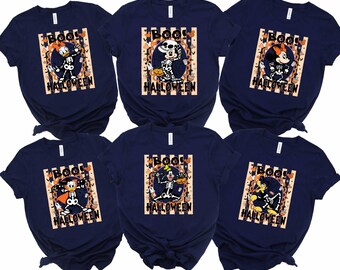 Mickey And Friends Skeleton Halloween Matching Shirt, Retro Disney Characters Spooky Tee, Not So Scary Party Tshirt, Family Group Vacation