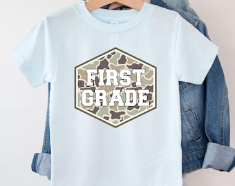 1st Grade Boy Shirt, Camo First Grade Tee, Back to School Shirt, First Day of School T-Shirt, Boys School Outfit, Camouflage Shirt