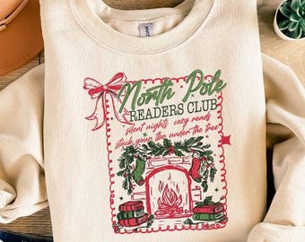 North Pole Readers Club Sweatshirt, Bookish Christmas Sweater, Xmas Book Club Shirt, Book Lover Tee, Holiday Reading Hoodie