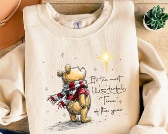 Christmas Winnie The Pooh Sweatshirt, Cute Holiday Winter Pooh Sweatshirt, Cozy Winter Gift Shirt, Most Wonderful Time Of The Year T-Shirt