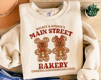 Sudadera de Mickey y Minnie de la panadería Main Street, camiseta navideña de pan de jengibre de Disney, sudadera navideña de Disney, galletas navideñas de Disney
