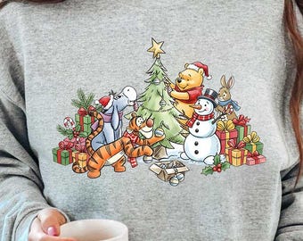 Sudadera navideña de Winnie the Pooh, camiseta navideña de Disney, sudadera con capucha navideña de oso Pooh, camiseta navideña de Disney Winter Lover