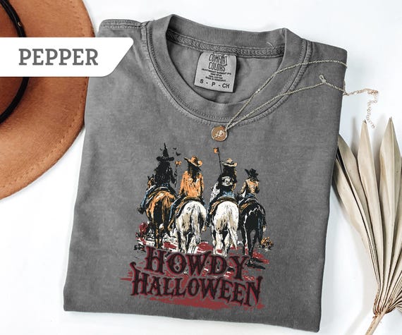 Comfort Colors®Howdy Halloween Sweatshirt, Cowgirl riding Tshirt, Funny Halloween Shirt, Funny Cowgirl Halloween Tee,Western Halloween Gift