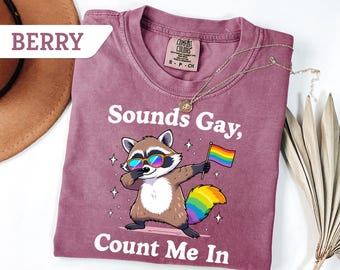 Comfort Colors® Sounds Gay Count Me In Raccoon T-shirt, Retro Comfort LGBTQ Tee, Gay Rights Sweatshirt, LGBTQ+ Community Gift