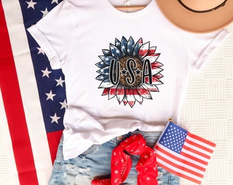 4th of July Sunflower Shirt, American Women Gift, America Sunflower Shirt, Independence Day Gift, Memorial Day Shirt, 4th of July Gift Shirt