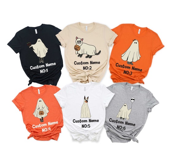 Halloween Custom Ghost Shirt, Custom Cute Ghost Sweater, Personalized Name Ghost Shirt, Custom Pumpkin Shirt, Halloween Cat and Dog Shirt