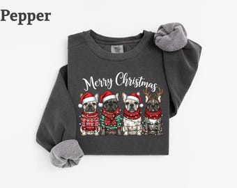 Comfort Colors® Merry Pugmas Sweater, Christmas Pug Sweatshirt, Pug Mom Christmas Shirt, Pug Mama Xmas Tshirt Gift, Santa Hat Pug Tee Gift